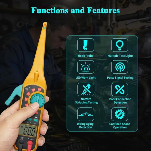 جهاز اختبار دائرة السيارات مع مسبار خطاف، جهاز قياس رقمي متعدد 4 في 1، جهاز اختبار كهربائي تلقائي للتيار المستمر/التيار المتردد، مقاومة استمرارية الجهد الكهربي للبطارية، جهاز اختبار الصمام الثنائي للبطارية مع شاشة لإصلاح شاحنة السيارة in Kuwait