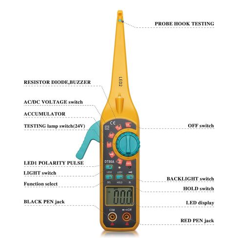 جهاز اختبار دائرة السيارات مع مسبار خطاف، جهاز قياس رقمي متعدد 4 في 1، جهاز اختبار كهربائي تلقائي للتيار المستمر/التيار المتردد، مقاومة استمرارية الجهد الكهربي للبطارية، جهاز اختبار الصمام الثنائي للبطارية مع شاشة لإصلاح شاحنة السيارة in Kuwait