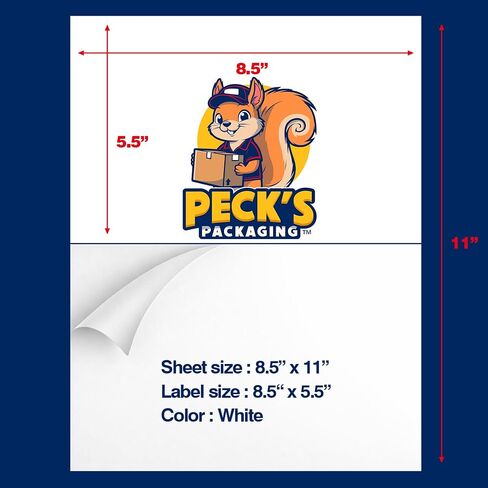 ملصقات نصف ورقة للتغليف من Peck's مقاس 8.5 × 5.5 لطابعات نفث الحبر/الليزر، أبيض مطفي، ملصقان/ورقة (50 ورقة/100 ملصق) in Saudi Arabia