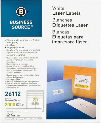 Business Source 26112 Mailing Labels, Laser, 1-Inch x4-Inch, 2000/PK, White in Saudi Arabia