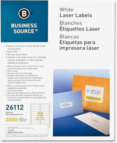 Business Source 26112 Mailing Labels, Laser, 1-Inch x4-Inch, 2000/PK, White in Saudi Arabia