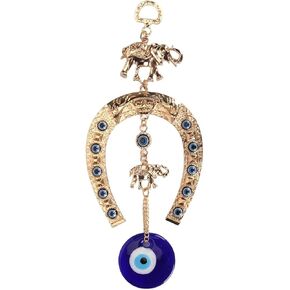 Blue Evil Eye Wall Hanging Decor with Elephant & Horseshoe, Gold Amulet for Home Office Car, Good Luck & Protection Charm in Kuwait