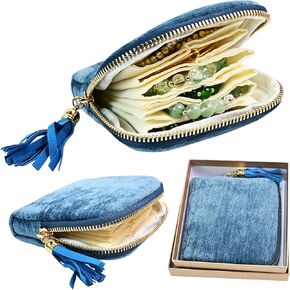 حقيبة مجوهرات للسفر للنساء - تأتي مع صندوق هدايا واحد، وحقيبة سفر محمولة للمجوهرات مع جيوب صغيرة للأحجار الكريمة والأساور والقلائد والأساور والخواتم in Kuwait