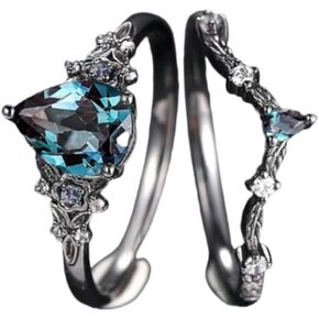 Teardrop Blue Sapphire Ring Set for Women, Elegant Floral Stackable Rings, Luxury CZ Blue Gemstone Jewelry, Stylish and Modern Rings for Everyday or Occasions, Size 5-11 Size 11 in Kuwait
