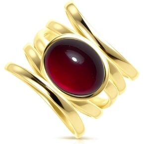 Natural Stone Ring,Yellow Gold Plated Oval Genuine Crystal Quartz Gemstone Multi Lines Full Finger Wide Band Statement Chunky Band Ring for Women in Kuwait