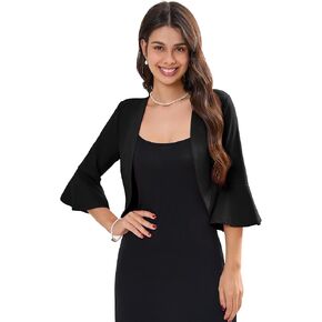 Womens Cropped Blazer Casual Business 3/4 Ruffle Sleeve,Lightweight Shrug Cropped Cardigan Tops in Saudi Arabia