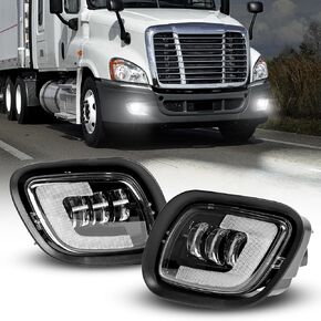 إصدار جديد من مجموعة مصابيح الضباب LED متوافقة مع 2008-2017 Freightliner Cascadia Truck OEM استبدال مباشر طقم مصابيح الضباب DRL مع ضوء موضعي، مقاوم للماء، سهل التركيب، أسود - زوج واحد in Kuwait