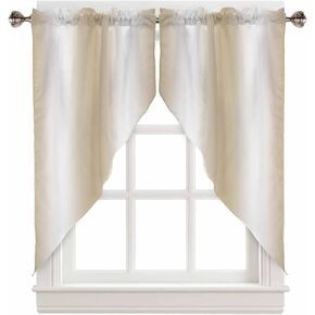 bemigo غنيمة الستائر للنوافذ، التدرج البيج قضيب جيب ستائر نافذة المطبخ على الحوض، الفن الحديث نافذة ستارة لوحة غنيمة الستائر التكافؤ، 36 بوصة طول in Kuwait