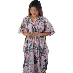 Women's Plus Size Swimsuit Cover-Up – Lightweight Beachwear Kaftan – Batwing Sleeve Bikini Cover for Pool, Resort, Vacation-Pink Jaguar Frida Kaftan in Kuwait