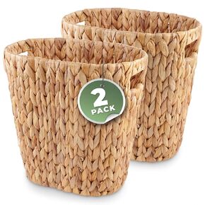 علبتان من علب قمامة الخوص البيضاوية - سلة مهملات الروطان - سلة نفايات الخوص للحمام وغرفة النوم والمكتب - سلة نفايات مزخرفة (صفير طبيعي) in Kuwait