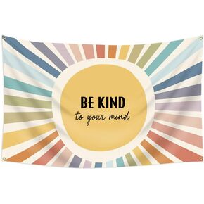 Colorful Sunshine Be Kind to Your Mind Inspirational Flag 3 * 5Ft Wall Hanging, Motivational Mental Health Wall Tapestry Decor for Office Bedroom Living Room Classroom in Saudi Arabia