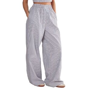 Nasty Gal Women's Cotton Stripe Boxer Tab Wide Leg Pants in Saudi Arabia