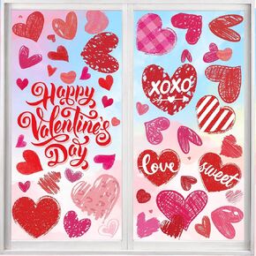 ملصقات نافذة عيد الحب، ملصقات على الوجهين بقلوب حمراء وردية لعيد الحب السعيد لتزيين المنزل وحفلات الزفاف والذكرى السنوية (6 ورقات) in Kuwait