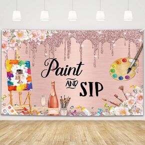 MEHOFOND 7x5ft Paint and Sip Party Backdrop Sip and Paint Kit Birthday Photography Background for Adult's Date Night Party Supplies Paint and Sip Ideas Party Sign Photo Booth Props in Kuwait