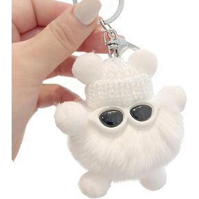 Cute Plush Keychain with Knit Hat & Sunglasses, Soft Charm for Backpacks and Keys in Kuwait