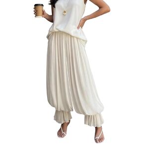 Voghtic Women's Ruched Elastic Waist Balloon Pants - Flowy Harem Pants for Casual & Travel Outings in Kuwait