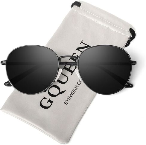 GQUEEN ريترو النظارات الشمسية المستقطبة المستديرة للنساء الرجال الربيع المفصلي الإطار المعدني العصرية الهبي البيضاوي نظارات شمسية ظلال UV400 in Kuwait