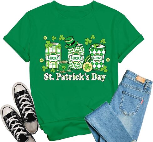 St Patricks Day Shirt Women Shamrock Lucky Graphic T-Shirts Irish Festival Theme tee in Saudi Arabia