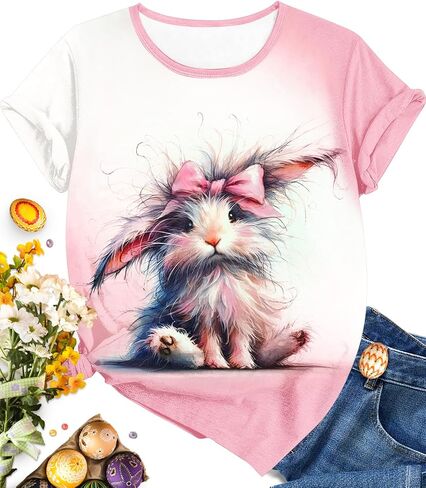 EUOW Easter Bunny Shirt for Women Cute Rabbit Graphic T Shirt Funny Short Sleeve Happy Easter Tee Tops in Saudi Arabia