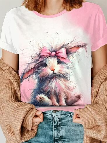 EUOW Easter Bunny Shirt for Women Cute Rabbit Graphic T Shirt Funny Short Sleeve Happy Easter Tee Tops in Saudi Arabia