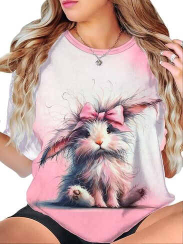 EUOW Easter Bunny Shirt for Women Cute Rabbit Graphic T Shirt Funny Short Sleeve Happy Easter Tee Tops in Saudi Arabia