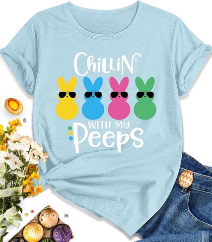 EUOW Easter Bunny Shirt for Women Cute Rabbit Graphic T Shirt Funny Short Sleeve Happy Easter Tee Tops in Saudi Arabia
