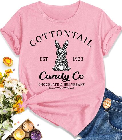 EUOW Easter Bunny Shirt for Women Cute Rabbit Graphic T Shirt Funny Short Sleeve Happy Easter Tee Tops in Saudi Arabia