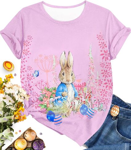 EUOW Easter Bunny Shirt for Women Cute Rabbit Graphic T Shirt Funny Short Sleeve Happy Easter Tee Tops in Saudi Arabia