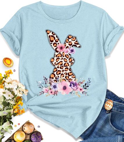 EUOW Easter Bunny Shirt for Women Cute Rabbit Graphic T Shirt Funny Short Sleeve Happy Easter Tee Tops in Saudi Arabia