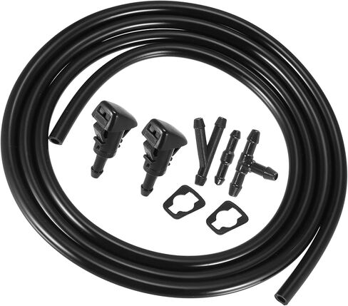 Motoforti Front Windshield Wiper Nozzles Kit, for Mitsubishi Eclipse 2006-2012, Plastic, with Gaskets 2 Meter Fluid Hose, Black, 6pcs in Saudi Arabia