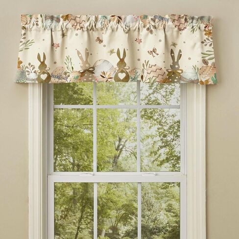 ستائر نافذة أرنب عيد الفصح للمطبخ، ستائر قصيرة لبيض أرنب عيد الفصح، ستارة عيد الفصح السعيدة، ديكور الحمام لغرفة النوم، قطعة واحدة مقاس 52 × 18 بوصة in Kuwait