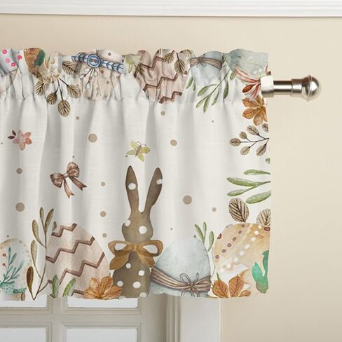 ستائر نافذة أرنب عيد الفصح للمطبخ، ستائر قصيرة لبيض أرنب عيد الفصح، ستارة عيد الفصح السعيدة، ديكور الحمام لغرفة النوم، قطعة واحدة مقاس 52 × 18 بوصة in Kuwait