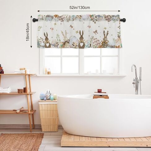 ستائر نافذة أرنب عيد الفصح للمطبخ، ستائر قصيرة لبيض أرنب عيد الفصح، ستارة عيد الفصح السعيدة، ديكور الحمام لغرفة النوم، قطعة واحدة مقاس 52 × 18 بوصة in Kuwait