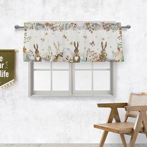 ستائر نافذة أرنب عيد الفصح للمطبخ، ستائر قصيرة لبيض أرنب عيد الفصح، ستارة عيد الفصح السعيدة، ديكور الحمام لغرفة النوم، قطعة واحدة مقاس 52 × 18 بوصة in Kuwait