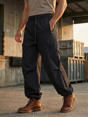 Men's Cargo Pants Elastic Waist Workout Joggers with Zippered Pocket in Saudi Arabia