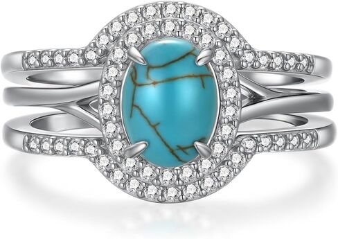 Genuine Turquoise Rings 925 Sterling Silver Engagement Ring Set Western Nature Gemstone Wedding Turquoise Jewelry for Women in Saudi Arabia