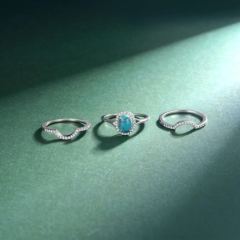Genuine Turquoise Rings 925 Sterling Silver Engagement Ring Set Western Nature Gemstone Wedding Turquoise Jewelry for Women in Saudi Arabia