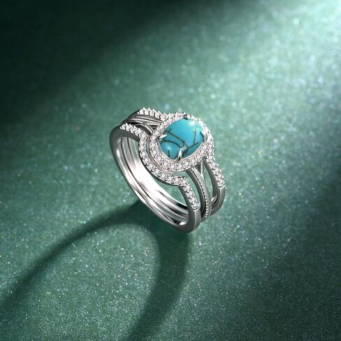 Genuine Turquoise Rings 925 Sterling Silver Engagement Ring Set Western Nature Gemstone Wedding Turquoise Jewelry for Women in Saudi Arabia