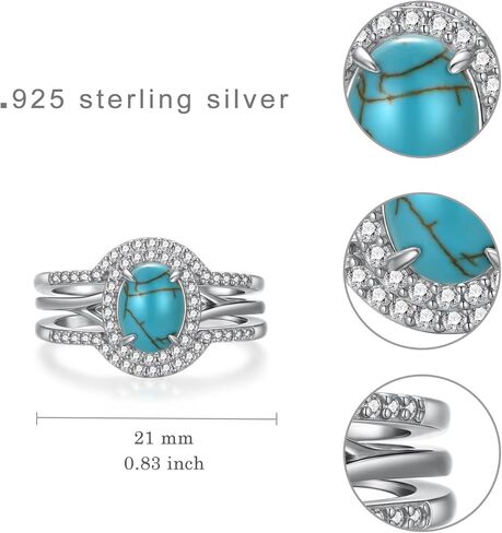 Genuine Turquoise Rings 925 Sterling Silver Engagement Ring Set Western Nature Gemstone Wedding Turquoise Jewelry for Women in Saudi Arabia