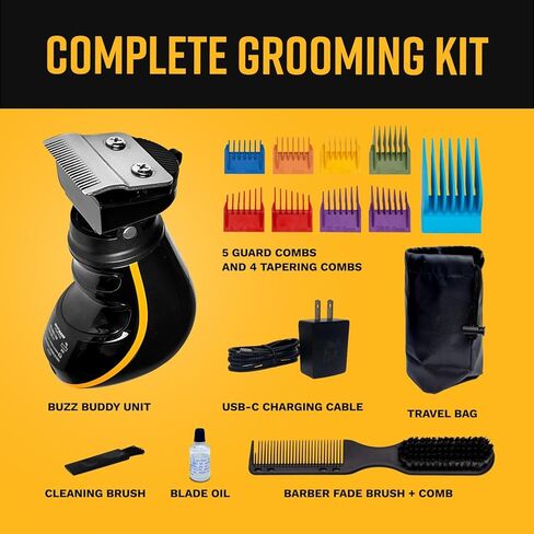 ماكينة قص Buzz Buddy بزاوية 360 درجة، أداة حلاقة برأس دوارة، شفرة سيراميك (0.5-2.0 مم)، محرك هادئ 7000 دورة في الدقيقة، مقاومة للماء IPX7، مجموعة لاسلكية in Kuwait