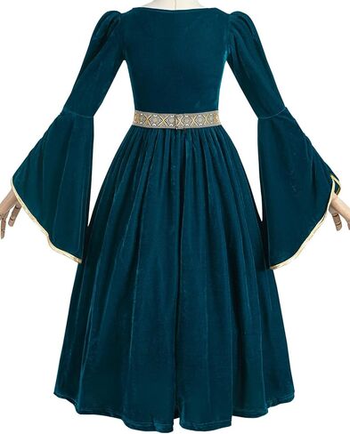 FCCAM Blue Girls Renaissance Dress Costume Flare Sleeve Medieval Princess Costume Kids with Belt in Saudi Arabia