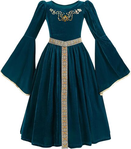 FCCAM Blue Girls Renaissance Dress Costume Flare Sleeve Medieval Princess Costume Kids with Belt in Saudi Arabia
