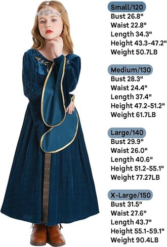 FCCAM Blue Girls Renaissance Dress Costume Flare Sleeve Medieval Princess Costume Kids with Belt in Saudi Arabia