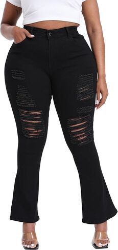 Plus Size Jeans Bootcut Stretchy for Women High Waisted Modern Curvy Flare Trouser Jean in Saudi Arabia