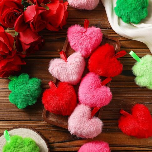 12 Pcs St. Patrick's Day Ornaments for Tree 3.14 Inch Furry Shamrocks Ornaments Plush and 12 Pcs Heart Fuzzy Decorations Luck Irish Hanging Clover Mini Pillow Bowl Filler Party Supply in Saudi Arabia