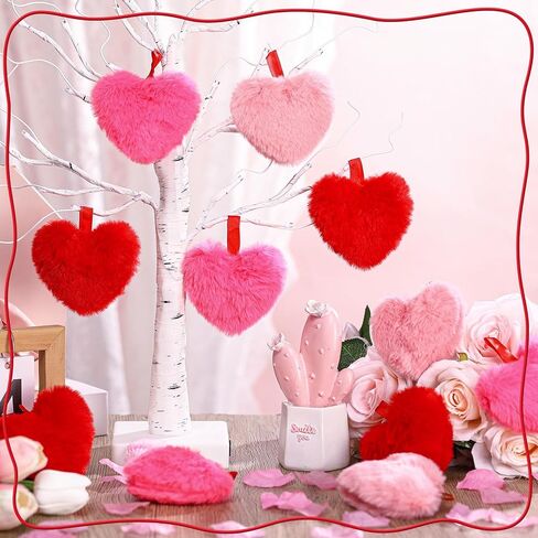 12 Pcs St. Patrick's Day Ornaments for Tree 3.14 Inch Furry Shamrocks Ornaments Plush and 12 Pcs Heart Fuzzy Decorations Luck Irish Hanging Clover Mini Pillow Bowl Filler Party Supply in Saudi Arabia
