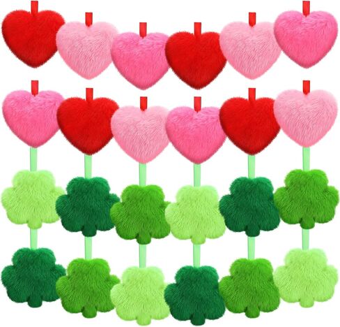 12 Pcs St. Patrick's Day Ornaments for Tree 3.14 Inch Furry Shamrocks Ornaments Plush and 12 Pcs Heart Fuzzy Decorations Luck Irish Hanging Clover Mini Pillow Bowl Filler Party Supply in Saudi Arabia