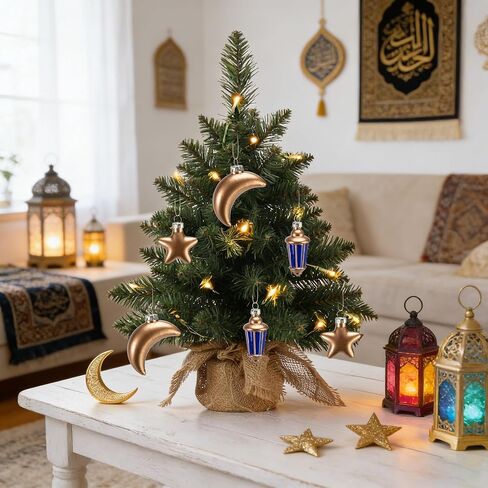 Watayo 6 Pcs Glass Eid Mubarak Lanterns Moon Star Ornaments, Hanging Ramadan Tree Ornaments, Islam Ramadan Kareem Moon Star Lantern Pendant Decorations for Islamic Muslim Festival Party Home Decor in Saudi Arabia