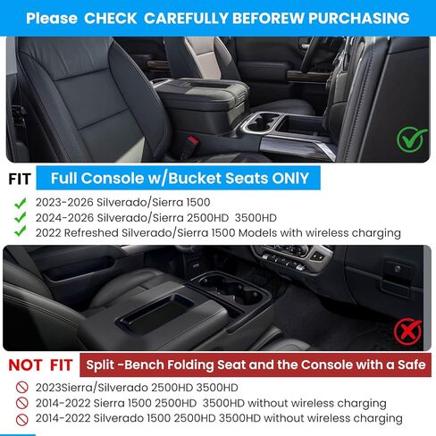 Half-Sized Seat Gap Filler Compatible with 2023-2026 Chevy Silverado 1500 | Zero Interference Side Storage Space | Anti-Drop Organizer | Free Window Breaker | Full Console w/Bucket Seats ONLY in Saudi Arabia