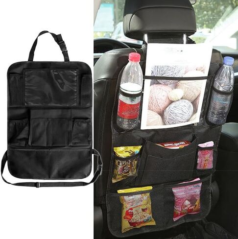 Backseat Car Organizer, Kick Mats Back Seat Protector with Touch Screen Tablet Holder, Adjustable Travel Accessories and Mesh Storage Bag for Car, Closet, Wall and Home Organization, Black in Saudi Arabia